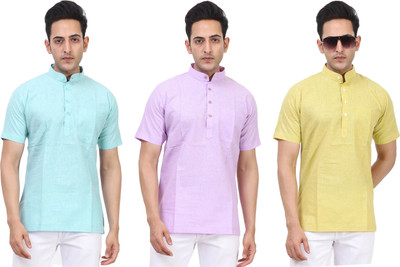 Kavita Fasion Men Solid Straight Kurta(Purple, Light Green, Yellow)
