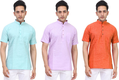 Kavita Fasion Men Solid Straight Kurta(Purple, Orange, Light Green)