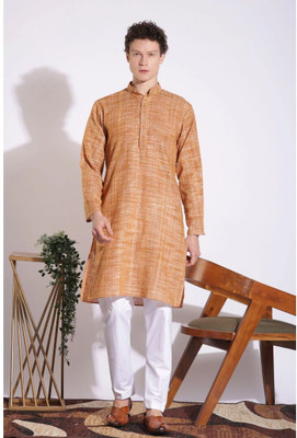 khaddarvas Men Self Design A-line Kurta(Brown)