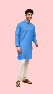 VINAARI Men Solid A-line Kurta(Blue)