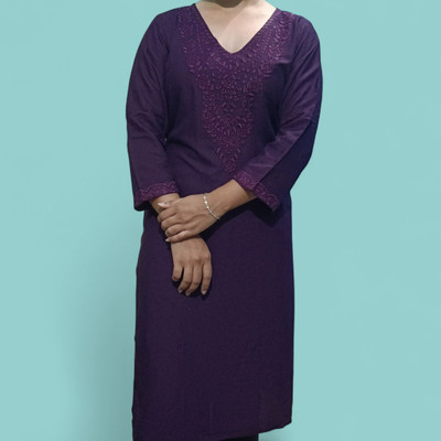 PS FASHION Women Dyed/Ombre Straight Kurta(Purple)