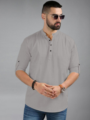 Univibe Men Solid A-line Kurta(Grey)