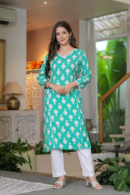 KAVERIVASTRAM Women Printed Straight Kurta(Multicolor)