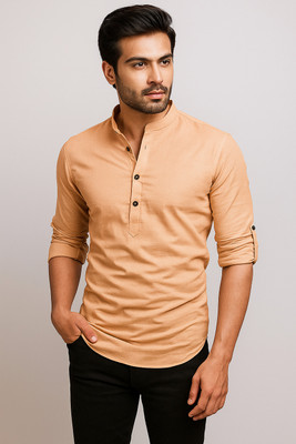 CROWNTAIL Men Solid Straight Kurta(Beige)