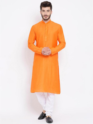 Namaskar Men Solid Straight Kurta(Orange)