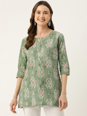 Feranoid Retail Women Floral Print Straight Kurta(Light Green)