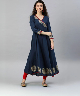 IKRASS Women Printed Anarkali Kurta(Blue)