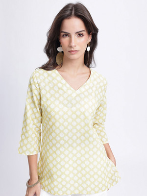 Anouk Rustic Women Printed Straight Kurta(Yellow)