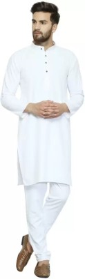 Krishna Art Men Solid Straight Kurta(White)