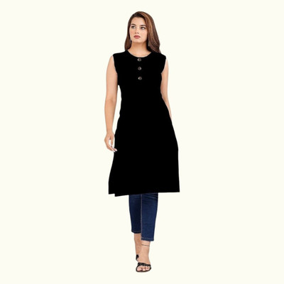 Good Straders Women Solid A-line Kurta(Black)