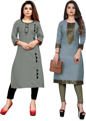 AAIKHODAL Women Embellished Straight Kurta(Grey)