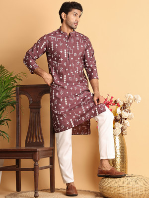 Jompers Men Embroidered Straight Kurta(Purple)