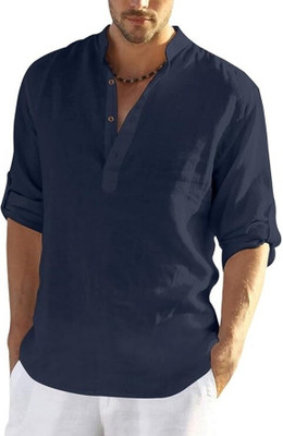 Edin Men Solid A-line Kurta(Dark Blue)