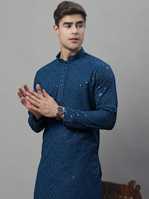 Jompers Men Embellished Straight Kurta(Blue)