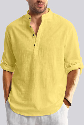 ZARTHA Men Solid Straight Kurta(Yellow)