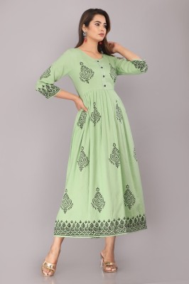 Priyshi Designing Women Printed Anarkali Kurta(Light Green)