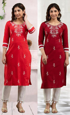 SISTO Women Chikan Embroidery A-line Kurta(Multicolor)