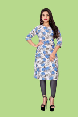 Tulsii Fab Women Animal Print Straight Kurta(Blue)