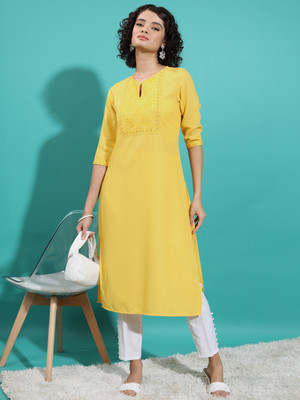 84% OFF on KETCH Women Solid Straight Kurta(Yellow) 84% OFF on KETCH Women Solid Straight Kurta(Yellow)