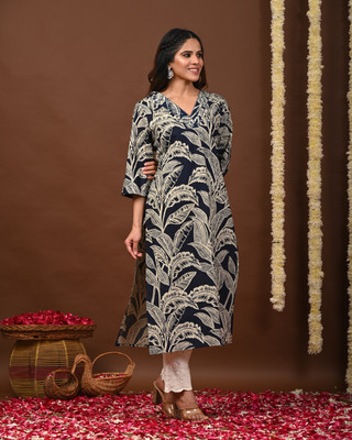 Rimeline Fashion Women Printed A-line Kurta(Blue)