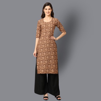 EthnicBasket Women Printed Straight Kurta(Beige)