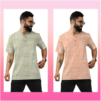 Fabrixa Men Woven Design, Self Design, Striped Straight Kurta(Green)