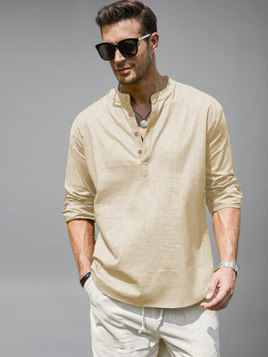 Yugnik Men Solid Straight Kurta(Beige)