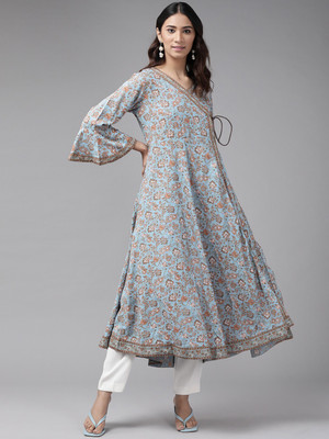 Yash Gallery Women Floral Print Anarkali Kurta(Blue)