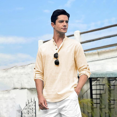 Amrit topwear Men Solid Straight Kurta(Beige)