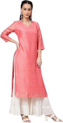 EmmaPink Women Bandhani Straight Kurta(Pink)