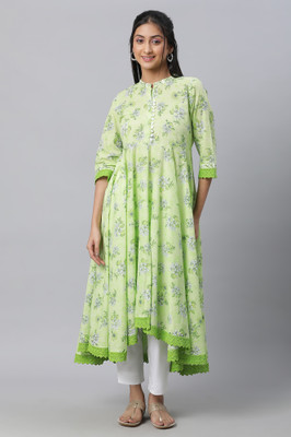 Aurelia Women Floral Print Flared Kurta(Green)