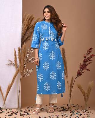 Rimeline Women Printed, Self Design Straight Kurta(Dark Blue)