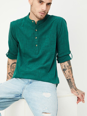 MAX Men Printed Straight Kurta(Green)