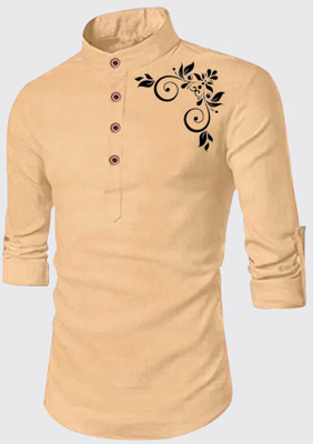 DIMMY Men Printed Straight Kurta(Beige)