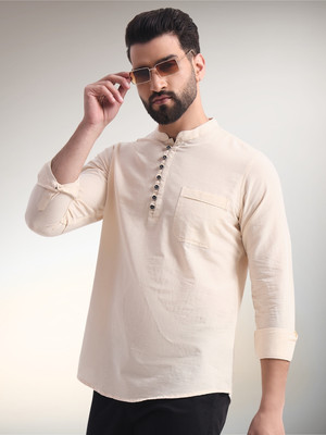 ENSPYR Men Solid Straight Kurta(Beige)