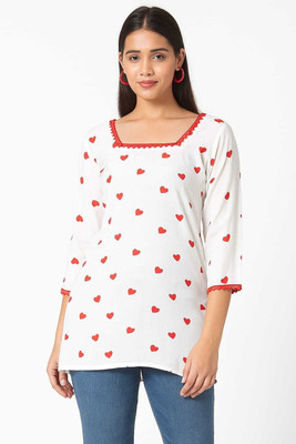DIVINE GRACE ENTERPRISES Women Printed Tunic Kurta(White)
