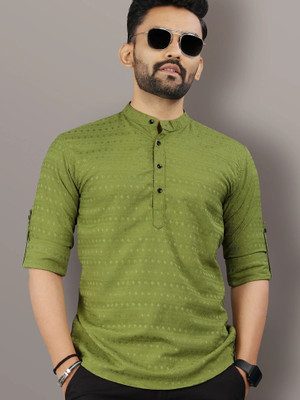 VeBNoR Men Striped Straight Kurta(Green)