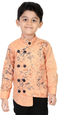 FASHION GRAB Boys Printed Casual Orange Shirt