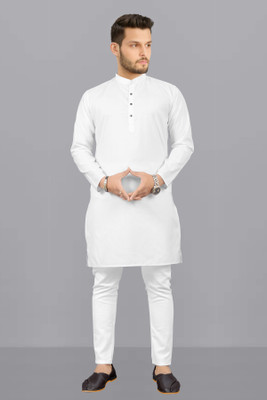 VALLABH CREATION Men Solid Straight Kurta(White)