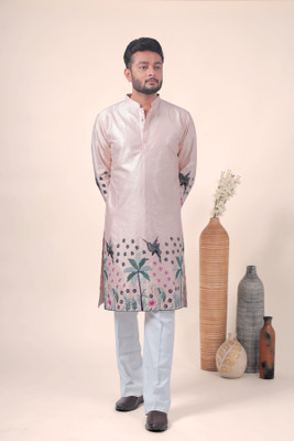 Varbandhan Men Printed Straight Kurta(Orange)