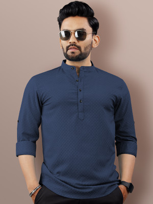 VeBNoR Men Self Design Straight Kurta(Dark Blue)