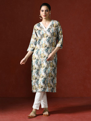 Jaipur Kurti Women Printed Straight Kurta(Green)