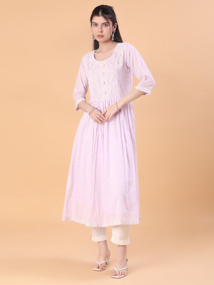 V-MART Women Embroidered A-line Kurta(Purple)
