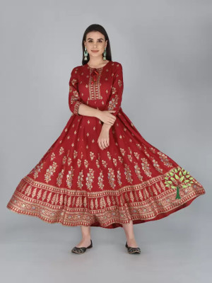 MSSheetal Women Printed Anarkali Kurta(Red)
