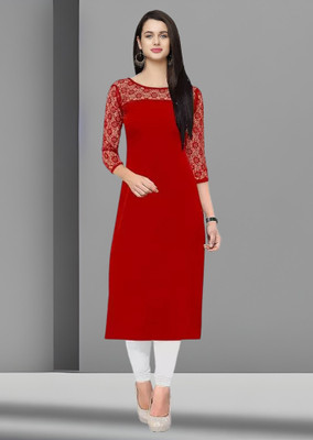 Maheshvi Women Embellished, Solid Straight Kurta(Grey)