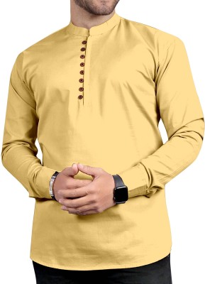 IKON FASHION Men Solid Straight Kurta(Gold)