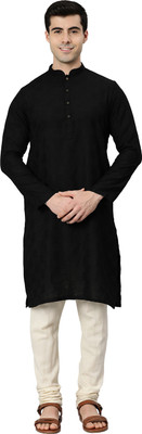 Manthan Men Solid Straight Kurta(Black)