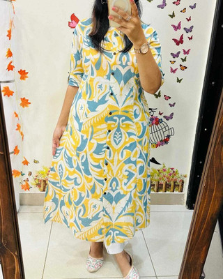 jatin fashion Women Printed A-line Kurta(Yellow, Blue)