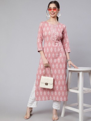 Ethnic Lady Women Printed Straight Kurta(Pink)