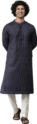 Fashvio Men Striped Straight Kurta(Blue)